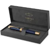 Ginza.se Duofold Centennial Fountain Pen | Prestige Blue Chevron | Medium Solid Gold Nib | Black Ink and Convertor | Premium Gift Box