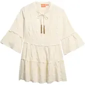 Superdry for woman. W8011916A Beige long-sleeved tiered mini dress with long sleeves (XL), Casual, Cotton