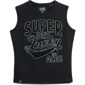 Superdry for woman. W6011898A T-shirt with black Retro trims (M), Casual, Cotton, Sleeveless / Straps