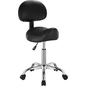 Vevor -satulatuoli selkänojalla ja pyörillä, 450 LBS:n painokapasiteetti ergonominen pyörivä jakkara, korkeussäädettävä paksu PU-nahkainen kääntyvä satulatuoli salonkiin, kylpylään, hierontaan, tatuoin