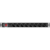 Lanberg PDU-08F-0200-BK, Kytkimellinen, 1U, Yksivaiheinen, Vaaka, Alumiini, Musta