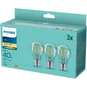 Philips Hehkulankalamppu, kirkas 40W A60 E27 x3, 4,3 W, 40 W, E27, 470 lm, 15000 h, Lämmin valkoinen