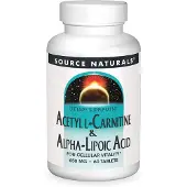 Source naturals Asetyyli-L-karnitiini &amp; Alfa-lipoiinihappo 650 mg, 60 kasvispohjaista tablettia