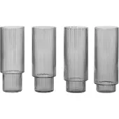 Ferm Living Ripple korkeat lasit, 4 kpl, savunharmaa
