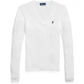 Ralph Lauren Cable-Knit Cotton V-Neck Sweater - White - M