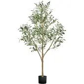 Vevor 150 cm keinotekoinen oliivipuu mustalla ruukulla, korkea tekopuu luonnonpuurungolla ja realistisilla vihreillä lehdillä ja hedelmillä, sisätekokasvi kotiin, toimistoon, olohuoneeseen, nurkkakori