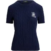 Ralph Lauren Cable-Knit Cotton Short-Sleeve Sweater - Navy - S