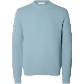 Selected Slmdane Ls Knit Reg Struc Crew Neck Noos - Blue - XL