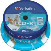 Verbatim CD-R 700MB/80min, 52x, printable, spindle, 25kpl