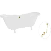 Besco Kylpyamme Amelia 190, White+White, sifonilla ja ylivuodolla, Klik-klak kulta