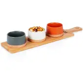 Excellent houseware Sarja 3 keraamista värillistä kulhoa. tarjottimen kanssa
