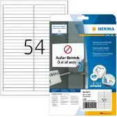 Herma 10015, Valkoinen, Pyöristetty suorakulmio, Irroitettava, Paperi, Matta, Laser/Inkjet