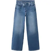 Mango Wide Leg Mid-Rise Jeans With A Crossover Waistband - Blue - 36
