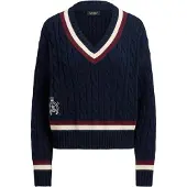 Ralph Lauren Cable-Knit Cotton Cricket Sweater - Navy - S