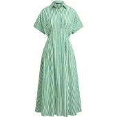 Ralph Lauren Striped Pleated Broadcloth Shirtdress - Green - 36