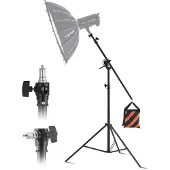 Vevor ilmapehmustettu alumiininen valoteline, enimmäiskorkeus 390 cm, säädettävä valokuvausteline puomivarrella, hiekkasäkki, enimmäiskuorma 5 kg, 6 mm:n ruuvi softboxille, studiosalamalle, sateenvarj