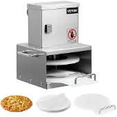 Vevor sähköinen pizzataikinapuristin, 6 tuuman pizzataikinapuristinlevy, ruostumattomasta teräksestä valmistettu leipäpuristin, säädettävän paksuuden kaupallinen muovauskone, 100 kpl pergamenttipaperi