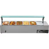 Vevor -ammattimainen ruoanlämmitin, 1500 W:n sähköinen ruostumattomasta teräksestä valmistettu höyrylämmitin lasikannella, 6 x 1/3-kokoista pannua, buffet-vesipata keitto- ja rei'itettyjen kauhojen kan