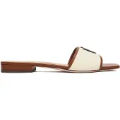 Ralph Lauren Everley Leather-Trim Canvas Slide Sandal - Brown - 36