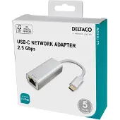 Deltaco – USB-C network adaptor 2,5G, aluminium (USBC-GIGA6)