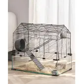 Vevor -hamsterihäkki, 360° katselukulma, läpinäkyvä hamsteriympäristö, pieneläinhäkki, 22,8 x 15 x 21,3 tuumaa, tuuletettu lemmikkihiirihäkki vesipullolla, kannettava hamsteritalo rotille, marsuille