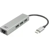 ACT 3-porttinen USB-C -hub ja verkkosovitin