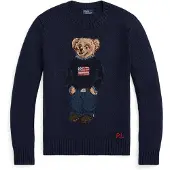 Ralph Lauren for woman. 211927070001 Cotton and linen jumper with navy Bear Polo shirt (M), Casual