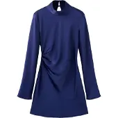 Mango Satin Dress With Pleat Detail - Blue - XS