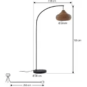 LUCANDE Taniola -lattiavalaisin ulos, beige, rottinki, 195 cm, IP44, Vaalea puu, Puu, Kartano/rustiikki, jalkalamppu