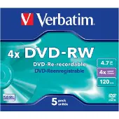 Verbatim DVD-RW, 4x, 4.7 GB/120 min, 5-pack jewel case, SERL