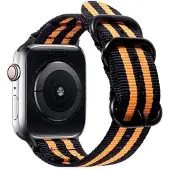 SKALO Nato-ranneke Nylon Apple Watch Ultra 2 49mm - Musta-Oranssi