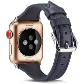 SKALO Kapea nahkaranneke Apple Watch Series 7-9 41mm - Tummansininen