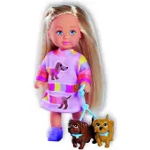 Simba 105733688 Evi Love Dogs -nukke kahdella suloisella m yr koiralla hihnassa, 12 cm, lelunukke 3-vuotiaasta alkaen