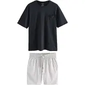 Next Lyhyt pyjama vaaleanharmaa / musta