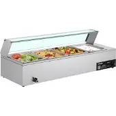Vevor -ammattimainen ruoanlämmitin, 1500 W:n sähköinen ruostumattomasta teräksestä valmistettu höyrylämmitin lasikannella, 4-pannuinen työtasolle tarkoitettu buffet-bain marie keitolla ja rei'itetyillä