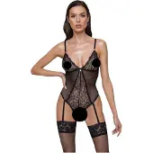 Cottelli - avoin pitsibody sukkanauhalla - musta - XL