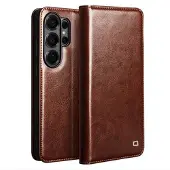 Qialino Samsung Galaxy S26 Ultra Classic Lompakkomallinen Nahkakotelo - Tummanruskea