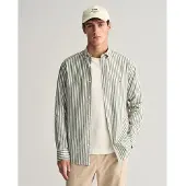 Gant for man. 3240060 Regular Fit linen and cotton green striped shirt (M), Casual, Long sleeve