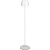Konstsmide LED-akkuinen LED-lattiavalo Pomezia, valkoinen, 124 cm, IP54, USB himmennettävä, Valkoinen/opaali, Olohuone/ruokailutila, Alumiini, Moderni