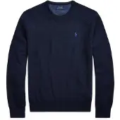 Ralph Lauren Mesh-Knit Cotton Crewneck Sweater - Navy - M