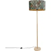 QAZQA Puinen lattiavalaisin soikealla samettivarjostimella, lehtikuvio, 50 cm - Mels