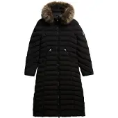 Superdry Fuji Faux Fur Hooded Longline - Black - M