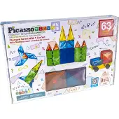 PicassoTiles 63-osainen magneettinen rakennuspalikka-setti, timanttimagneettilaattapalikat autolla ja kuorma-autolla, STEM-oppimissarja, varhaisk