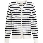 Gant Stretch Cotton Cable Stripe Cardi - White - L