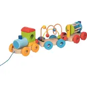 Goki Wooden Train Rio with Blocks Bead Labyrinth Rattle
