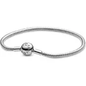 Pandora Snake Chain Silver Bracelet With Round Clasp - Silver - 20 CM