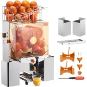 Vevor ammattimainen appelsiinimehupuristin, 120 W automaattinen mehulinko vesihanalla, ruostumattomasta teräksestä valmistettu appelsiinipuristin 20 appelsiinia minuutissa, ulosvedettävällä suodatinla