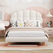 Hobby Hall Sänky 90×200cm, lastensänky, puinen sälepohja, pehmeä kangas, valkoinen