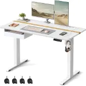 Songmics Korkeussäädettävä sähkötyöpöytä 60 x 120 cm pistorasioilla ja USB-porteilla, valkoinen