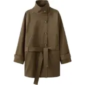 Mango Funnel Neck Belted Trench Coat - Khaki green - M